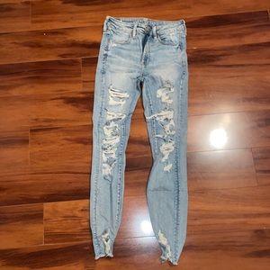American Eagle Hi Rise Light Blue Very Ripped Jeggings